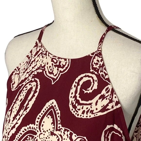 3/$10 12PM by Mon Ami Dress L Halter Floral Paisley Maroon - Picture 3 of 6